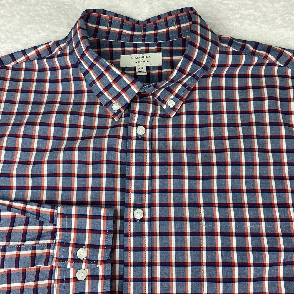 Banana Republic Shirt Men's XXL Red/White/Blue Checks Slim Fit‎ Untuck